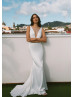 Beaded Ivory Satin Illusion Back Sexy Wedding Dress